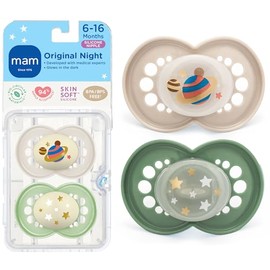 MAM - Chupetes nocturnos originales para 6-16 meses, silicona sin BPA, brilla en la oscuridad, lo mejor para bebés recién nacidos, desarrollado con expertos médicos, 2 unidades, con estuche
