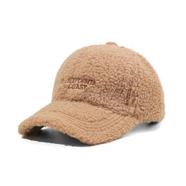 Women's Winter Fuzzy Baseball Cap Adjustable Solid Color Teddy Fleece Faux Lamb Wool Warm Baseball Hat for Outdoor Travel(Khaki)