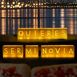 ERNTRNL Quieres Ser Mi Novia - Will You Be My Girlfriend Sign Lighted Letters in Spanish, Valentine's Day Romantic Decorations Special Night Decor with Tea Lights and Artificial Roses