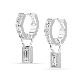 LeCalla 925 Sterling Silver Rock Crystal Baguette Charm Huggie Earrings for Women Teen