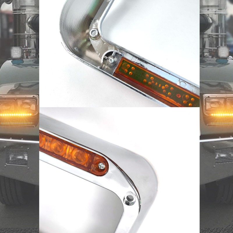 GaeaAuto Pair Headlight Bezel Trim Chrome with 12" Amber LED