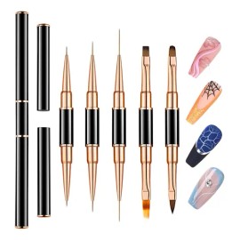 Juego de pinceles para decoración de uñas, 5 piezas Pinceles para decoración de uñas acrílicas de doble punta Detalle del delineador Pinceles finos Bolígrafo de dibujo de uñas Decoraciones d Solaura®