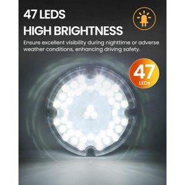 ASNOO 2PCS 47 LED 7 Inch Round LED Tail Light w/Inner Reflex Lens, Submersible Stop/Brake/Turn Signal/Parking Light for Semi Trucks, Trailers, Bus, RVs, and Heavy-Duty Vehicles, Fits 10-30V