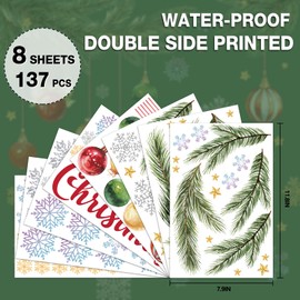 AIBIIN Christmas Window Stickers Xmas Balls Branches Snow Merry Christmas Window Clings for Home Party Decorations Double Sides Reusable Window Decals 8 Sheets