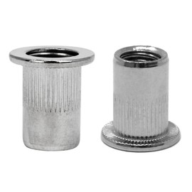 A2 Stainless Steel Flat Head Rivet Nut with Round Shank Knurled and Open Metric Thread (M5, Pack of 50)
