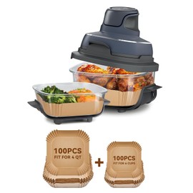 200PCs Air Fryer Paper Liners for Ninja Crispi Glass Air Fryer FN101CGY, MMH 100pcs Large for 4-QT & 100pcs Small for 6-Cups Container,Non-Stick Airfryer Disposable Accessories, Square Free of Bleach