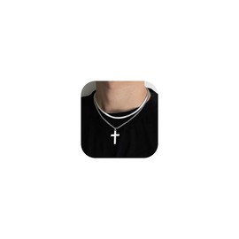 sailimue Cross Necklace for Men - Layered Cross Chain Stainless Steel Crucifix Pendant Gold Black Silver 16-24 Inch - Snake Rope Cuban Link - Gift Box Included
