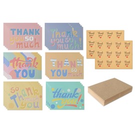 24 Pcs Thank You Cards With 24 Pcs Brown Envelopes And 2 Sheet Thank You Sealing Stickers Greeting Cards For Handwritten Messages,Teachers,Partys,Christmas,Holidays,Birthdays Gifts