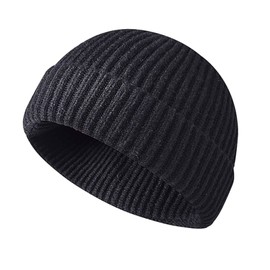Winter Beanie Hat, Roll up Edge Skullcap Fisherman Beanie, Unisex Soft & Stretchable Cuffed Plain Knit Hipster Docker Winter Hat (Black)