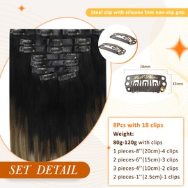 Full Shine Balayage Black Hair Extensions Clip ins Seamless Clip in Hair Extensions Real Human Hair Ombre Black to Chestnut Brown Mix Honey Blonde Hair Extensions for Black Women 20 Inch 120 g 8 Pcs