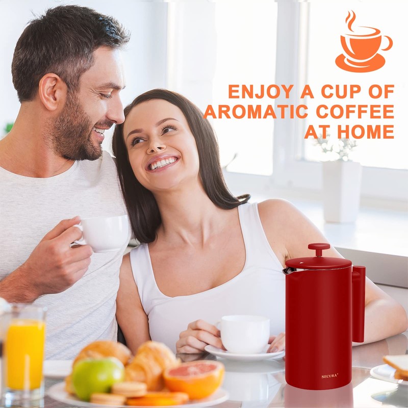 Secura French Press Coffee Maker, Double-Wall 304 Grade Stainless Steel