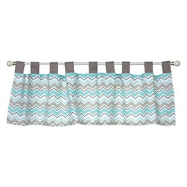 Trend Lab Seashore Waves - Cenefa para Ventana, Cuerpo de cheurón, pestañas sólidas Grises, pestaña Superior, Turquesa, Gris y Blanco, 56 x 15 Pulgadas