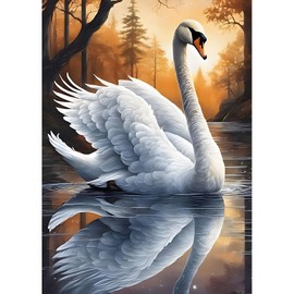 DPHERO DIY Swan Diamond Painting Kits for Adults,5D Twilight Diamond Art Kits for Beginners,Round Full Drill Reflection Diamond Painting Art,DIY Painting by Numbers Diamond Art Painting 12x16 inch