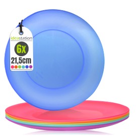 idea-station Neo Reusable Plastic Plates 6 x 21.5 cm – Colourful – Shatterproof Plate Set, Perfect as Baby Plates and Children's Plates – Ideal for on the Go as Camping Plate Set