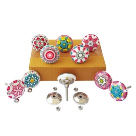 Royal Kraft Vintage Pink and Red Painted Ceramic Pull Knobs for Kitchen Cabinet, Door & Drawer, Wardrobe, Cupboard (Set of 10) Sknob022