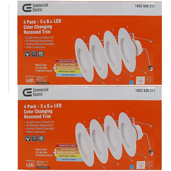 Commercial Electric 5/6 in. Matte White Integrated LED Recessed Trim 5-Ways (4-Pack) (Twо Расk)