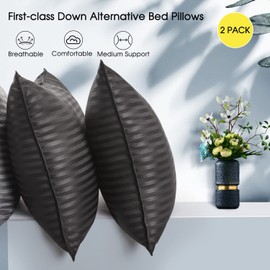 Basic Beyond Basic Beyond Bed Pillows for Sleeping - King Size Pillows Set of 2 - Luxury Hotel Collection Down Alternative Pillows, Black, 20x36 Inches