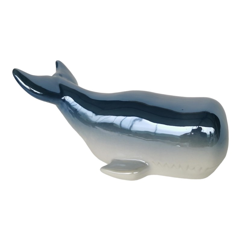 Goldbach Ceramic Whale, 24 cm, Blue Glazed Maritime Decorative Figurine,