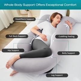Sasttie Pregnancy Pillows for Sleeping, U Shaped Cooling Full Body Pillow with Removable Cover, Pregnant Women Must Haves, Maternity Essential, Light Grey