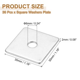 PATIKIL M6x30x2mm Square Washers, 36pcs Square Plate Washers Square Strut Washer Bearing Plate 304 Stainless Steel Flat Pad Spacer Hardware Fastener Nut Bolt Gasket