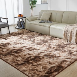 Ultra Soft Rug for Living Room, 8X10 Tie-Dyed Coffee Fluffy Shag Area Rug for Bedroom, Modern Shaggy Carpets Fuzzy Rug for Teens Dorm Nursery Home Decor Aesthetic, Upgrade Anti-Skid Durable