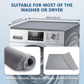 Washer and Dryer Covers for The Top, 23.6" x 19.7" Silicone Washer and Dryer Top Protector Mat, Non-slip Washable Washing Machine Cover for the Top Mat for Home Kitchen Laundry (1 Pcs Gray)