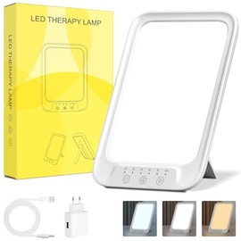 NIKYJM Tageslichtlampe 25000 Lux, Lichttherapielampe mit 3 Farbtemperaturen, 10 Helligkeitsstufen und 6 Timer, UV-freie LED Lichttherapielampe Tageslicht, Weiß