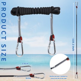 Foam Water Pad Bungee Cord, 118 Inch Lily Pad Bungee Cord, Foam Lake Mat Cord with 2 Carabiners, Foam Lake Mat Cord Secure Mooring - Rope Anchoring System Prevents Unwanted Movement.