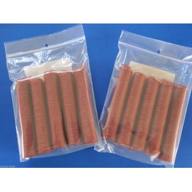 2 PACKS of 17 mm snack stick casings. Edible. 10 strands total. Collagen casings for 42 lbs of snack sticks. Easy to use. No soaking needed. Finished diameter of approx 5/8". Requires slim 3/8" tube