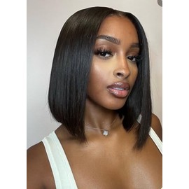 EAGERA Natural Bob Wigs Glueless Wear and Go 14 Inch 7x5 HD Lace Closure Wig Short Bob Glueless Wig Human Hair 200% Density for Women Pre Plucked Pre Cut Black Pre Bleached Ready to Wear Wig