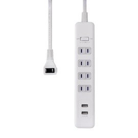 Elpa WLS-402USB(W) Lightning Resistant USB Tap, Lightning Guard Extension Cord, 4 Outlets, 6.6 ft (2 m), 100 V, 14 A, Breaker