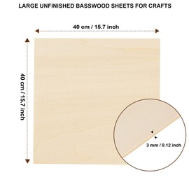 12 Pack Basswood Sheets for Crafts - 16 x 16 x 1/8 Inch - 3mm Thick Large Plywood Sheets Unfinished Bass Wood Boards for Laser Cutting, Wood Burning, Architectural Models, Staining