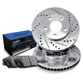 R1 Concepts Front Brakes and Rotors| Automotive Replacement Brake Kits| Front Semi Met Brake Pads and Rotors Kit| Fits 1998-2002 Mitsubishi Mirage