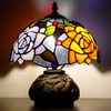Small Tiffany Table Lamp Yellow Purple Rose Style Stained Glass
