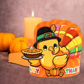 FANCY LAND Thanksgiving Turkey Hats 30 Pack Turkey Decoration for Kids Adults Adjustable Paper Crowns Headbands