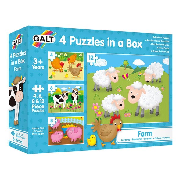 Galt Toys, 4 Puzzles in a Box - Farm Themed, Multi Sized/Piece Puzzles, Ages 3 Plus Years