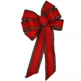 Dogwood Farm Market Small 5-6" Hand Made Red Felt Green Blanket Stitch Wired Christmas Bow - Wreath