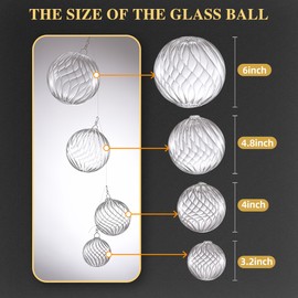 Clear Ribbed Blown Glass Shade Replacement for Light Fixtures, 4" Diameter, Round Globe Shade with Spring Clip for Chandelier Pendant Lights, 4 of Pack