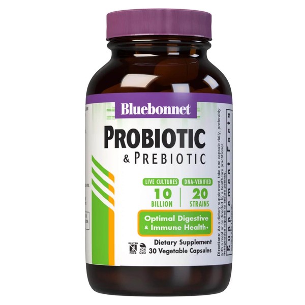 Bluebonnet Probiotic & Prebiotic 10 Billion Cfu 30 Veg Capsules