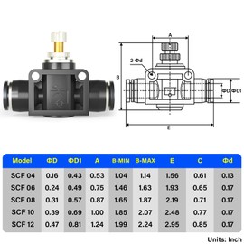 TAILONZ PNEUMATIC 6mm Tube OD Air Flow Control Valve with Push-to-Connect Fitting, in-Line Speed Controller Union Straight SCF-6 (Pack of 1)