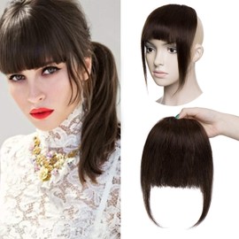 Clip in Fringe Thick Bangs Hairpiece Human Hair #2 Dark Brown
