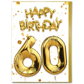 Brainbox Candy - 60th Birthday Card - Age 60 - Beautiful White Gold Foil Effect Age Card - Birthday Cards For Him Her Men Women Friends