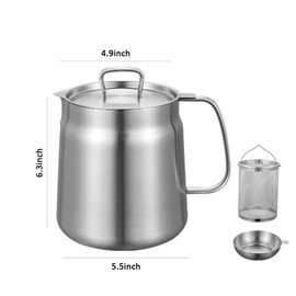 TOPROAD 304 Stainless Steel Oil Strainer Pot, 68 OZ Bacon Grease Saver with Strainer and Fry Basket, Oil Storage Pot Can for Kitchen Storing Frying Cooking Grease