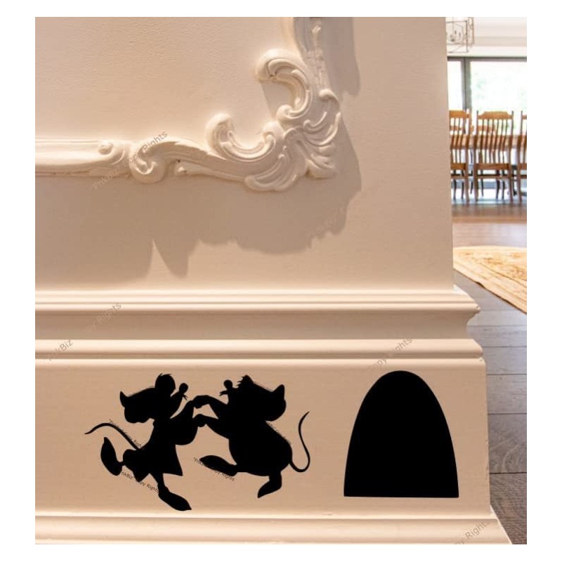 FnkBiz Jaq and Gus Wall Decal Mouse Hole Baseboard Sticker
