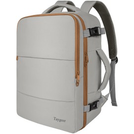 Taygeer 35L Carry On Travel Backpack for Women, Personal Item Backpack with Water Bottle Pocket, Fits 15.6 Inch Laptop, Large Weekender Bag for Women Men Hiking Gift, Dark Brown Khaki