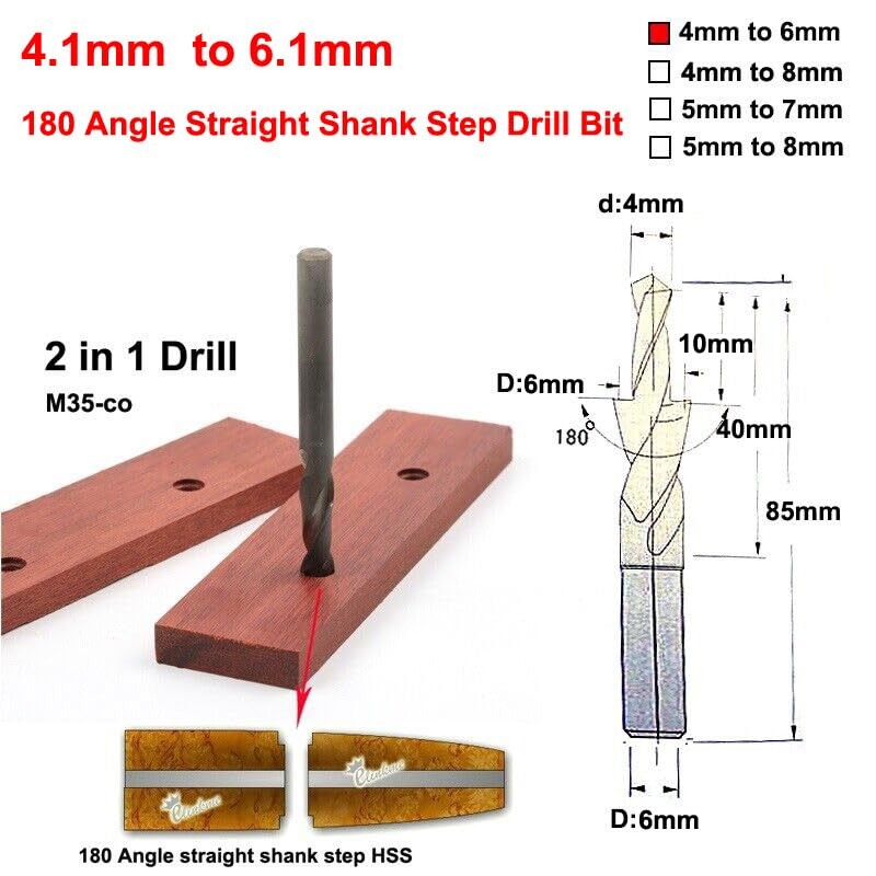 4.1MM to 6.1 MM 180 Angle Straight Shank Step HSS