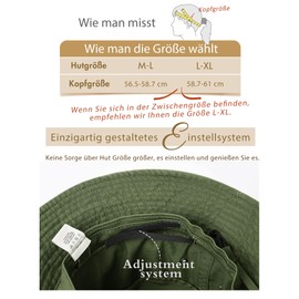 FURTALK Unisex Fishing Hat, 100% Cotton Bucket Hat, Adjustable Sun Hat for Men and Women, Green