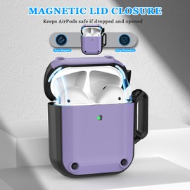 RFUNGUANGO for AirPods Case, Magnetic Lid,Military Grade Anti-Fall Soft TPU Shock-Absorbing Protective AirPods 2&1 Generation Case with Cleaning Kit,Purple