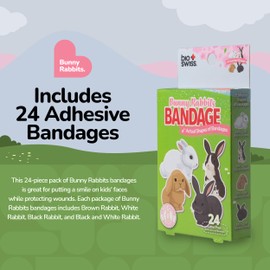 BioSwiss Bandages, Bunny Rabbits Shaped Self Adhesive Bandage, Latex Free Sterile Wound Care, Fun First Aid Kit Supplies for Kids and Adults, 24 Count