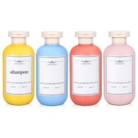 Travel Shampoo Bottle, Empty Plastic Squeeze Bottles 6.8 oz with Flip Cap, Lotion Container for Toiletries, Travel Size Shampoo and Conditioner (Orange/Yellow/Pink/Blue, 200 ml)